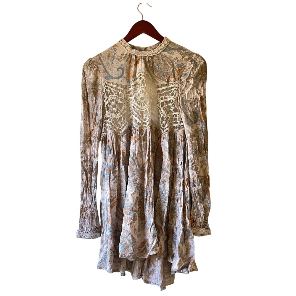 Free People Paisley Lace Crochet open Back Mini Dress/tunic Boho Festival Size S